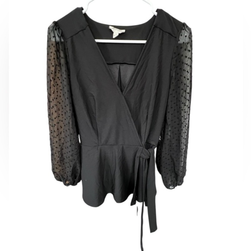 Meraki Black Sheer Sleeve Blouse